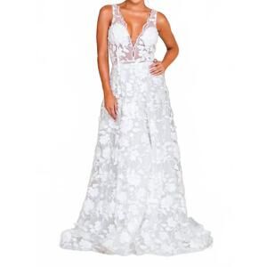 NEW JESSICA ANGEL sleeveless a-line v-back court train 3d floral lace wedding dr